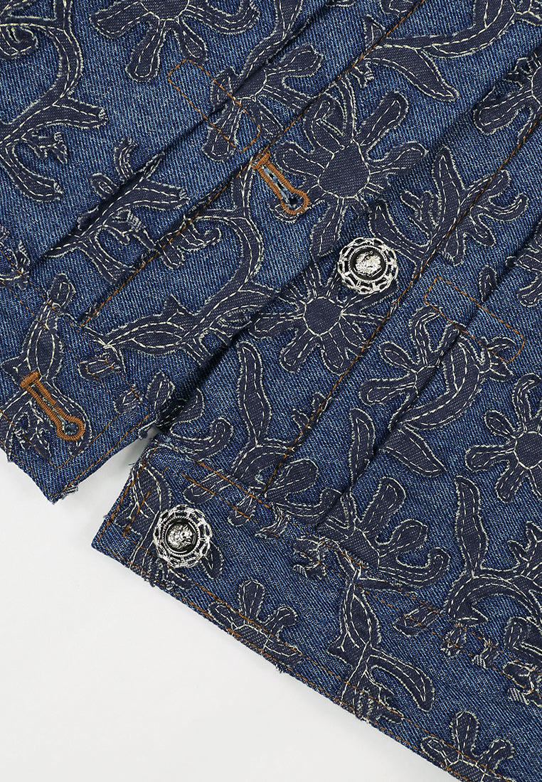 Bleu Denim Fleur Brodé Jacket