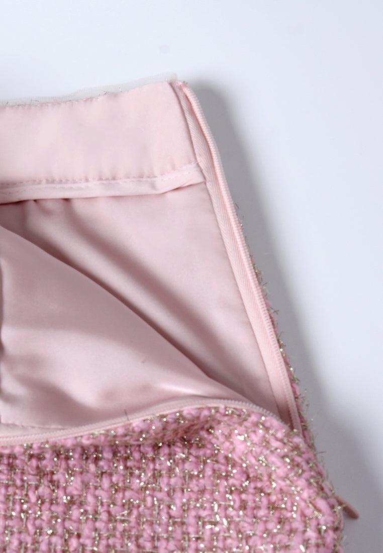 Pink Tweed Skirt with Trim Detail