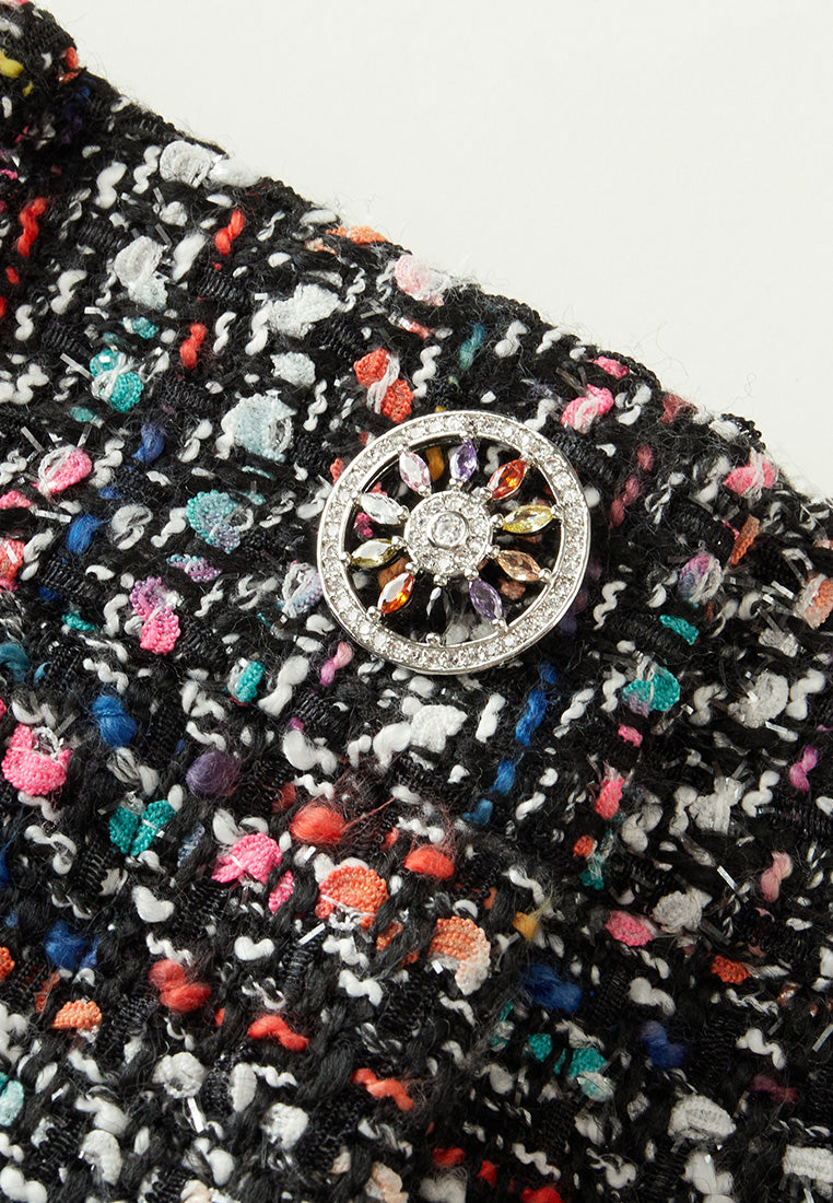 Mixed tweed Hollow-carved Crystal Button Flared Trousers