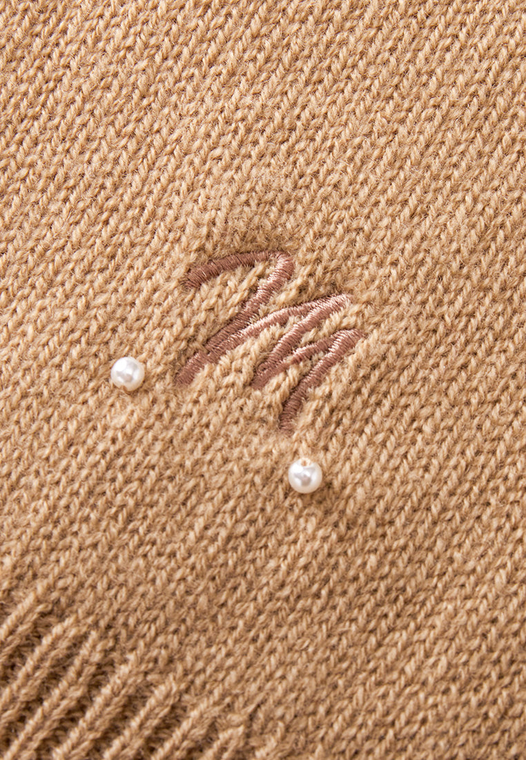 Khaki Stripe-detail Ribbed Trim Jumper