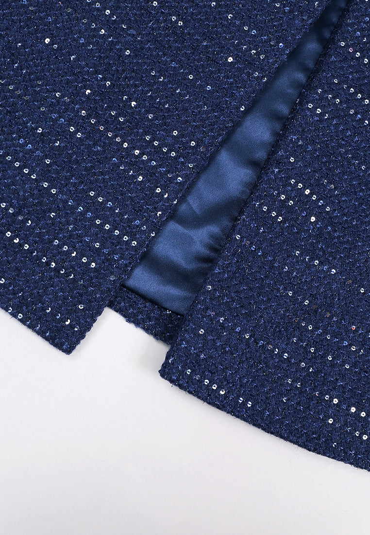 Bleu Impérial Tweed Long Coat