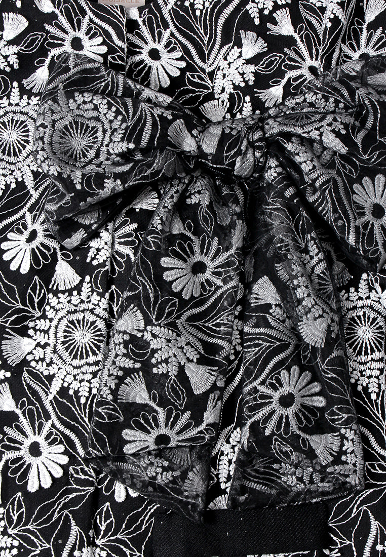 Floral Embroidery Bow-detail Coat