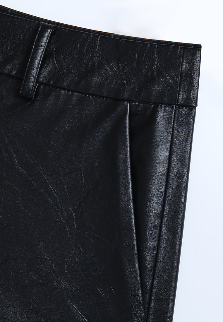 Pantalon Tailleur Large Noir en Cuir