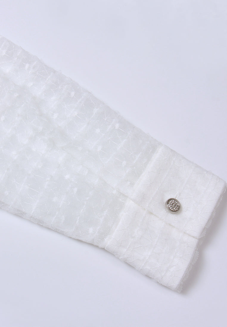 Bow-Detail Crystal Mesh Shirt