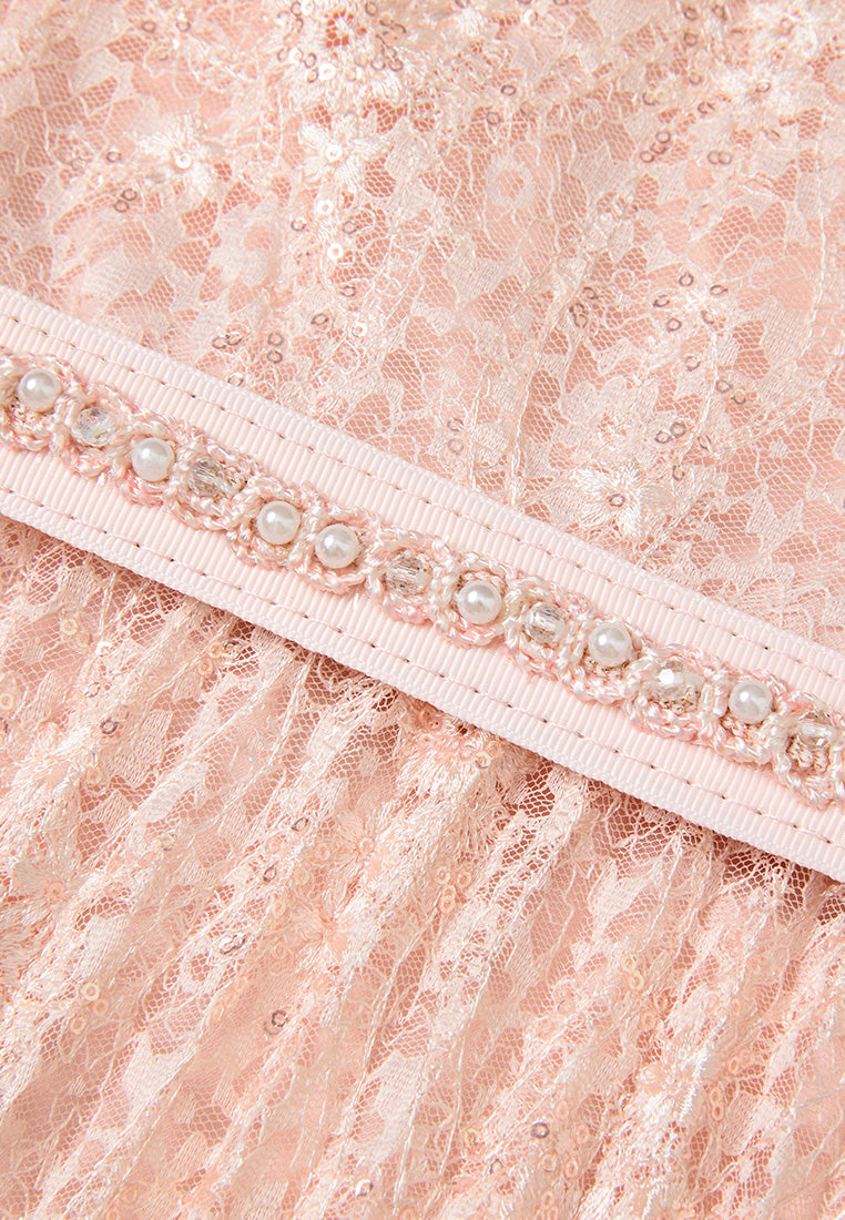 Embellished-trim Sequin-detail Lace Dress