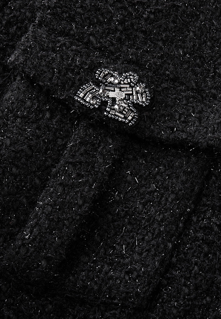 Lurex Tweed Tie Belt Lapel Jacket