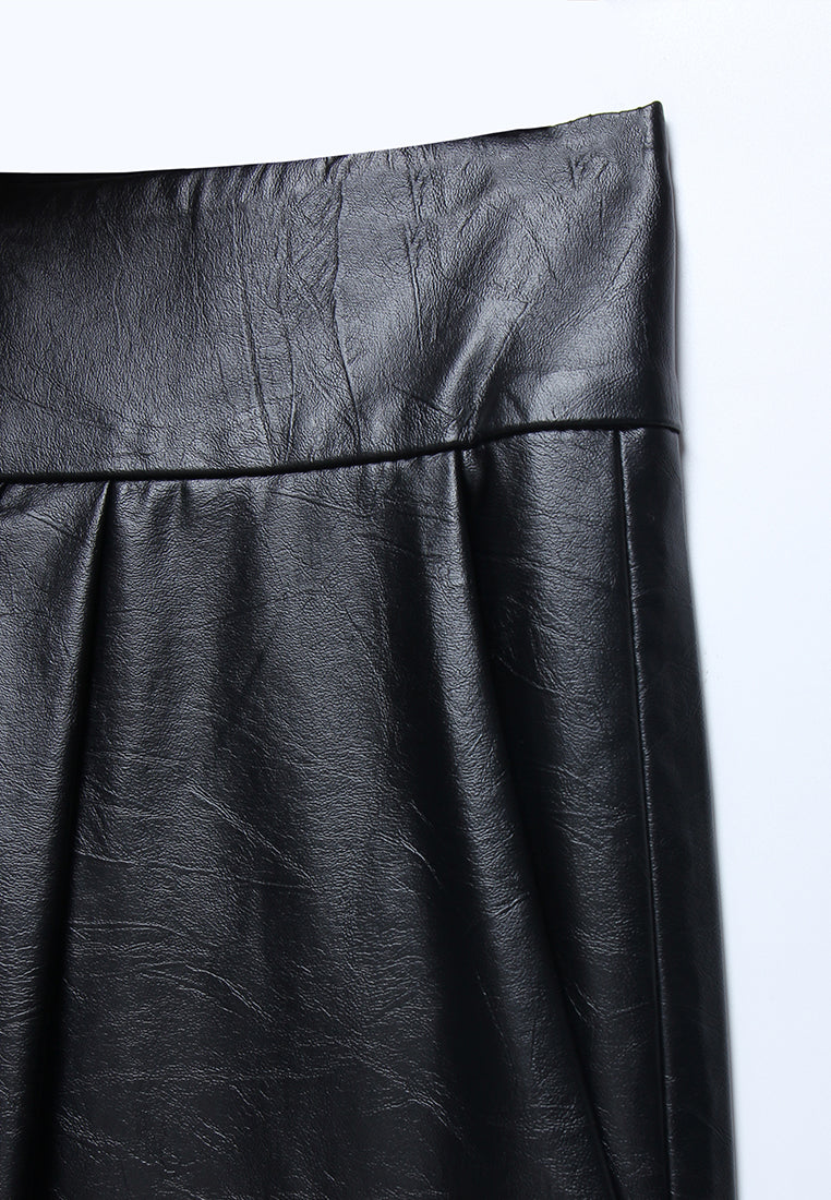 High-Waist Noir Leather Tailored Shorts