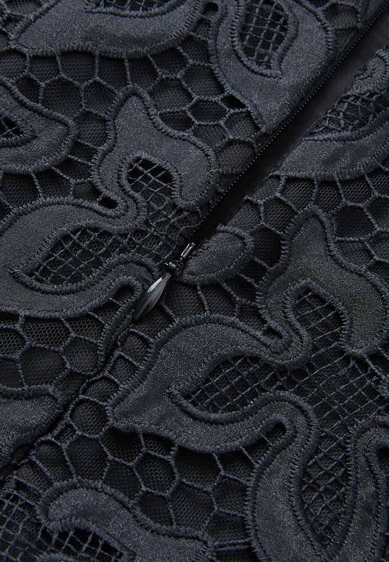 V-neck Panelled Hollow-carved Lace Dress