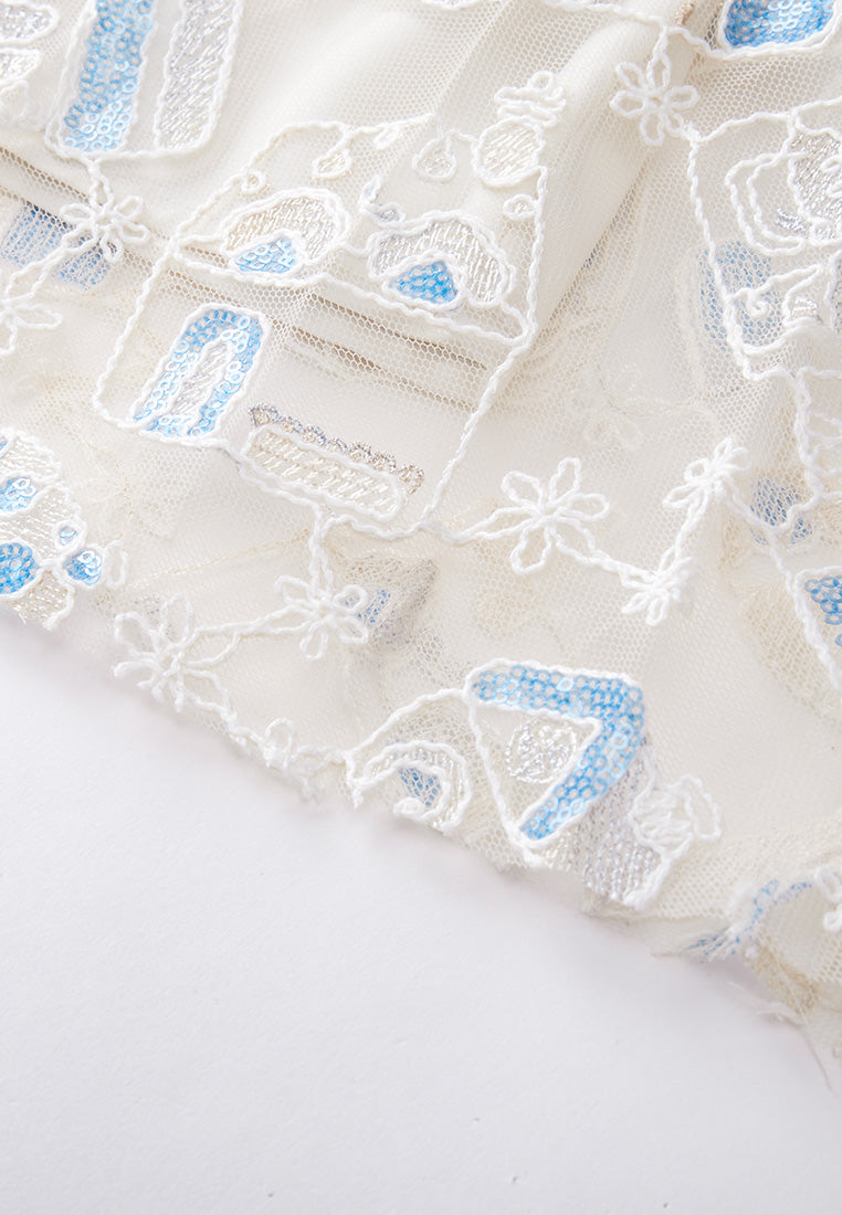 Beige Dreamy Embroiederd Pleated Midi Skirt