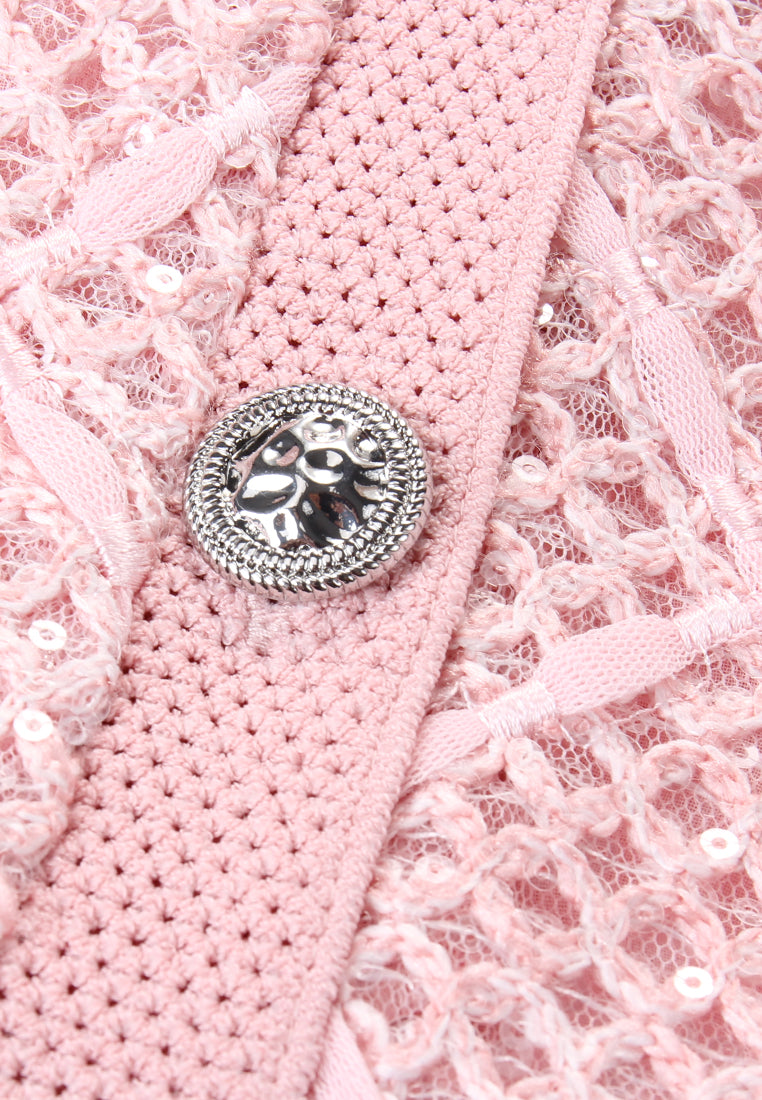 Rosé Checkered Orné Cardigan