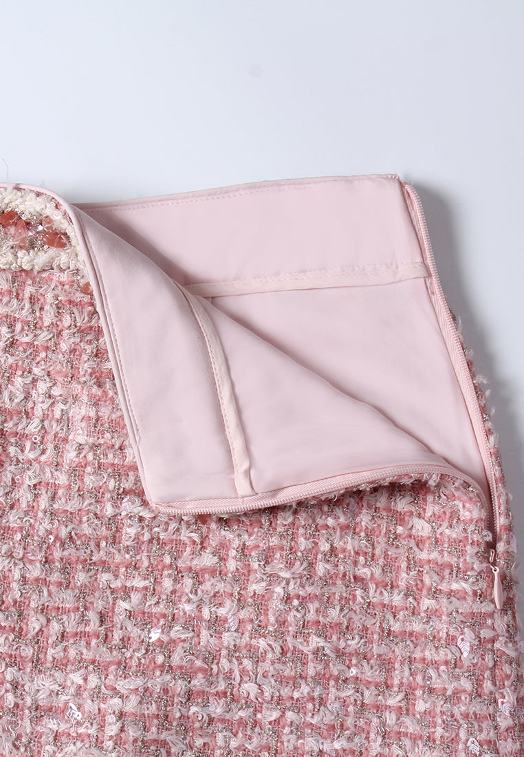 Fleur-Trim Tweed Skirt