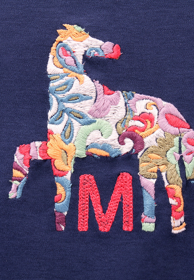 Floral Horse Embroidery T-Shirt