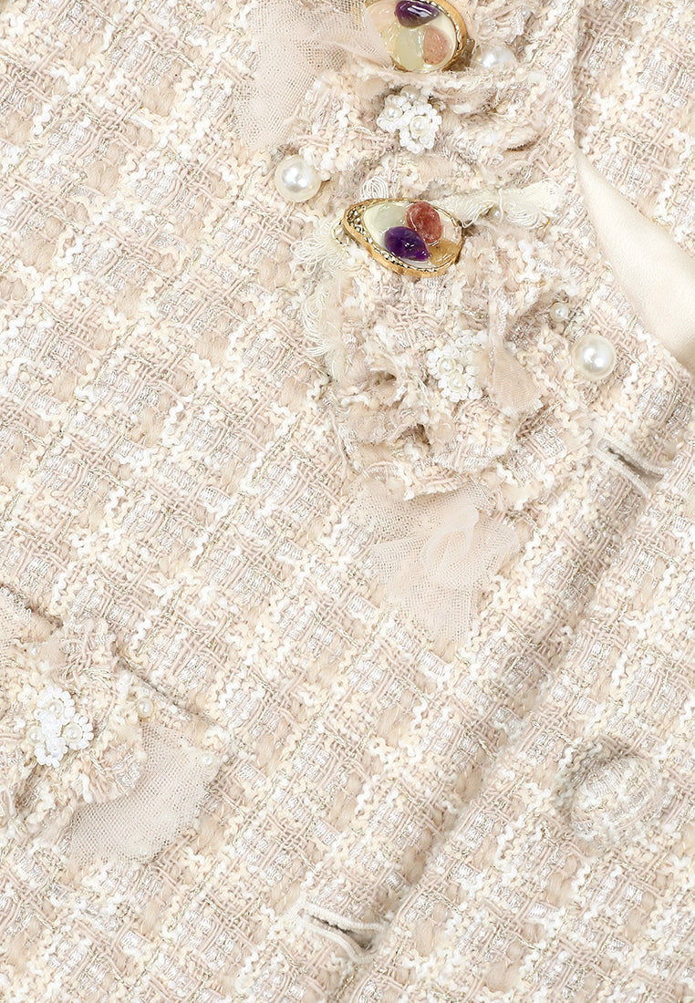 Beige Tweed Fleur Bijou Jacket