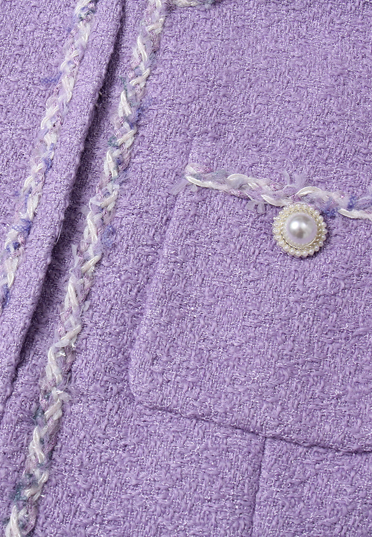 Contrast-trim Pocketed Tweed Jacket