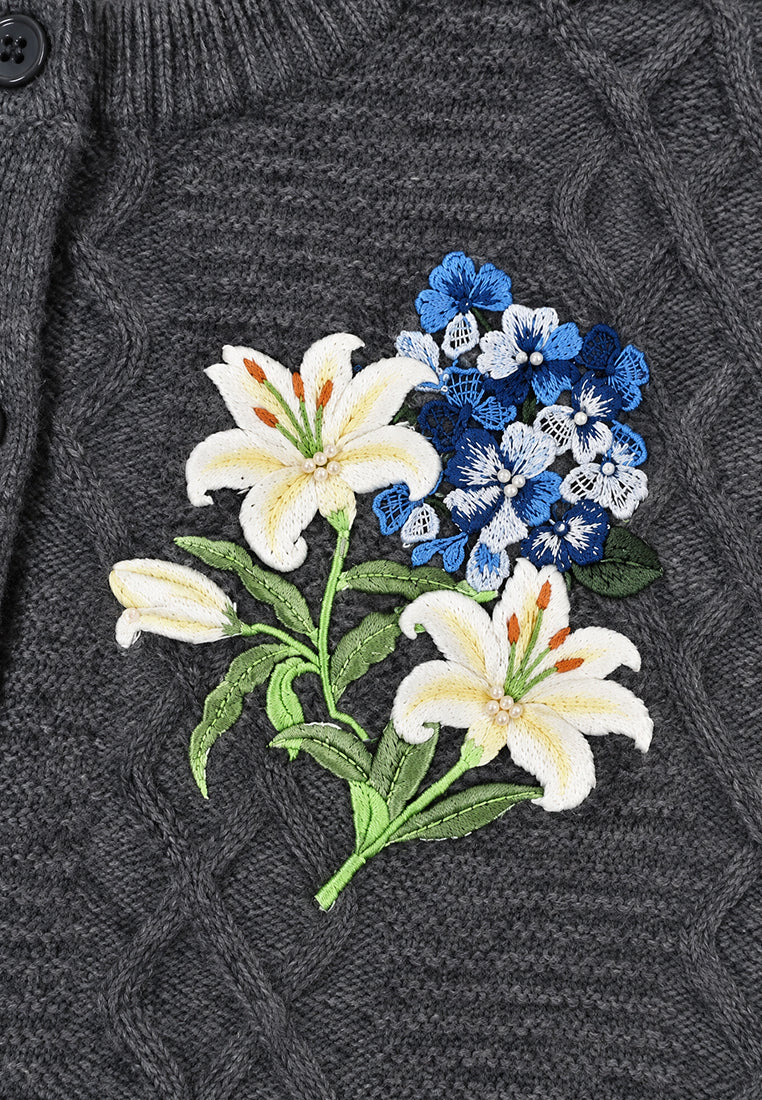 Hortensia Nocturne Embroidered Knit Cardigan