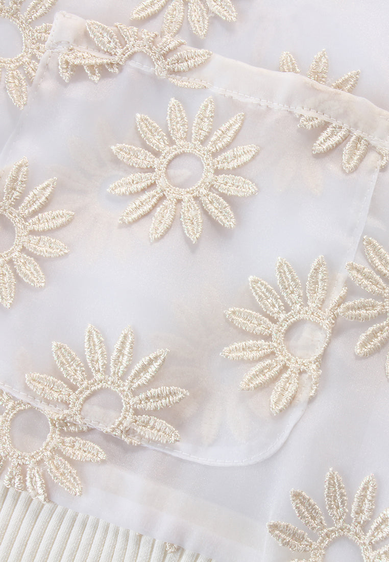 Ivory Daisy Sheer Bomber Jacket