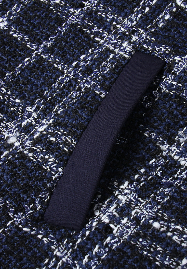 Pearl Embellished Plaid Hooded Jacket