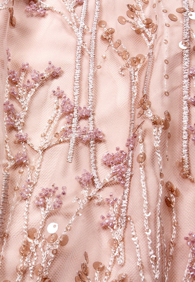 Blush Elegance Embroidered Long Dress