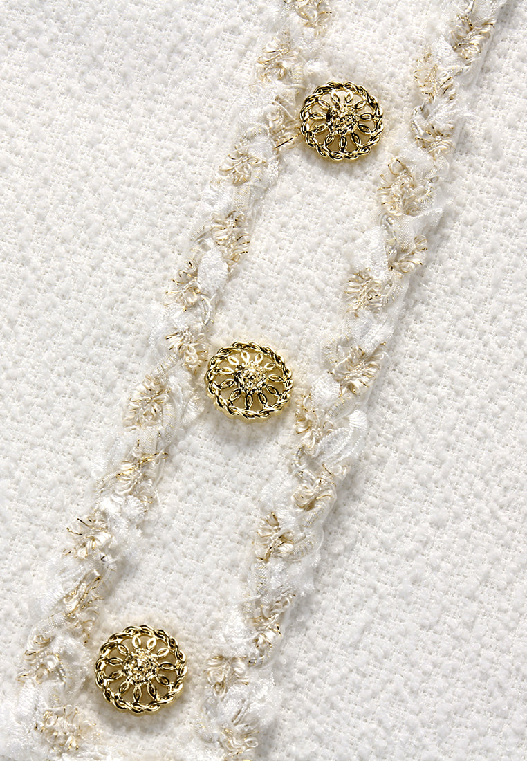 White Braided Gold Button Blouse
