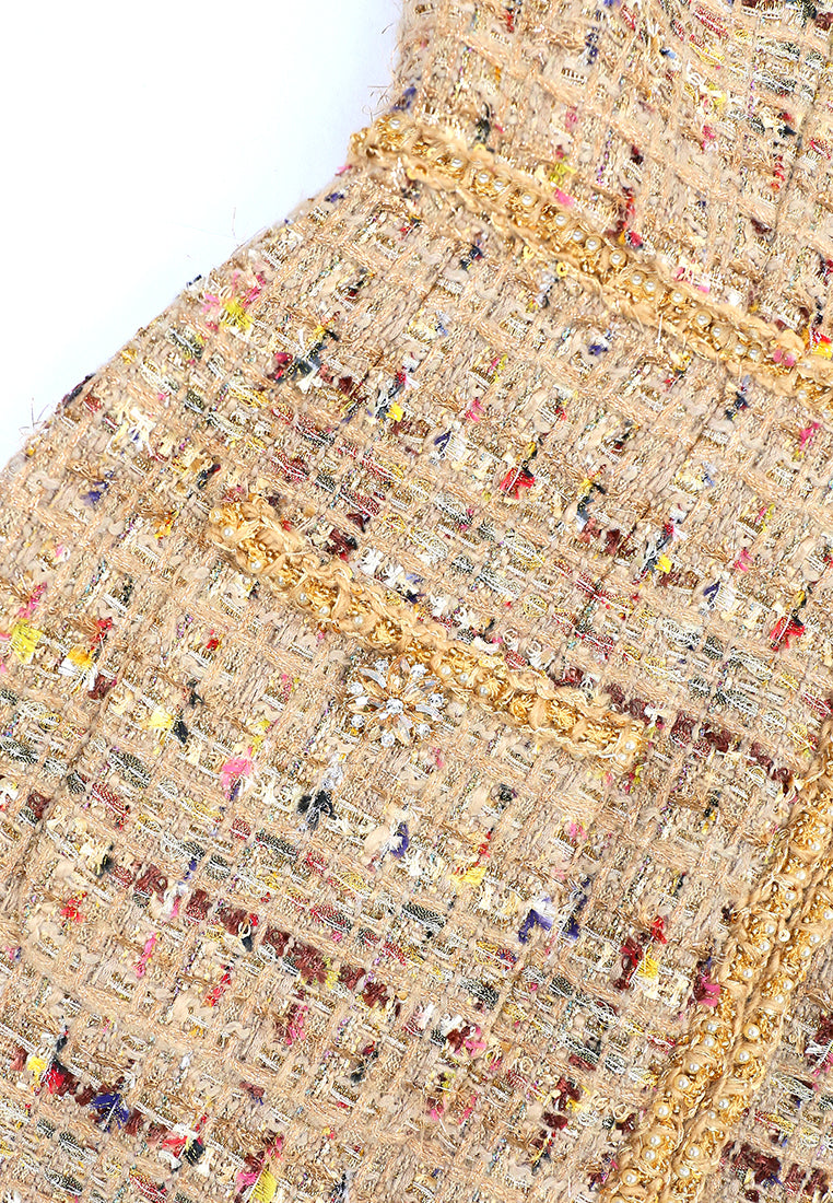 Beige Tweed Carreau Doré Dress