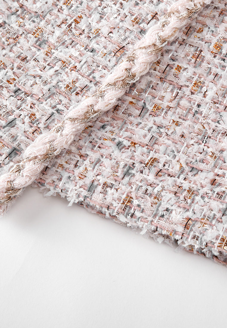 Asymmetric Mixed Tweed Embellished-button