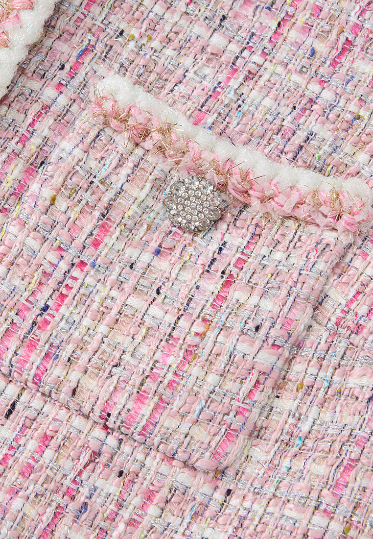 Round Neck Mixed Tweed Contrasting-trim Cropped Jacket