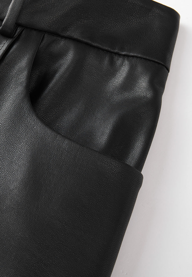 High-waisted Pressed Crease Vegan Leather Shorts