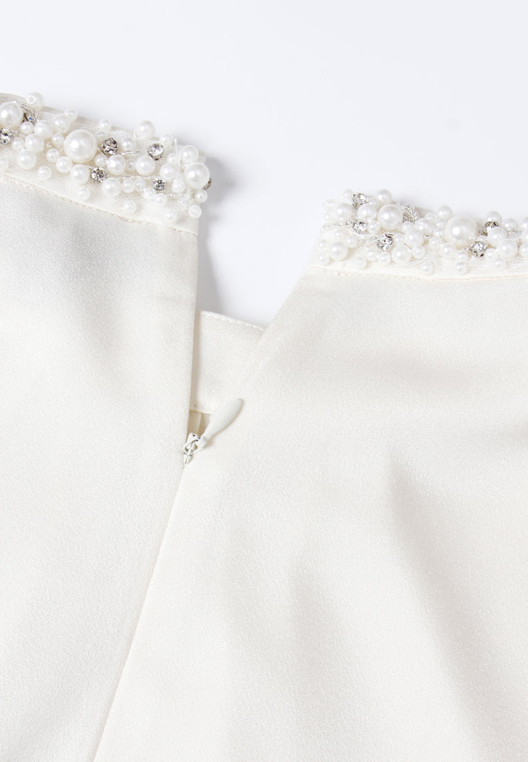 Embellished High-Neck Pleated Blouse