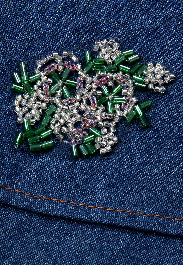 Indigo Bloom Layered Denim Skirt