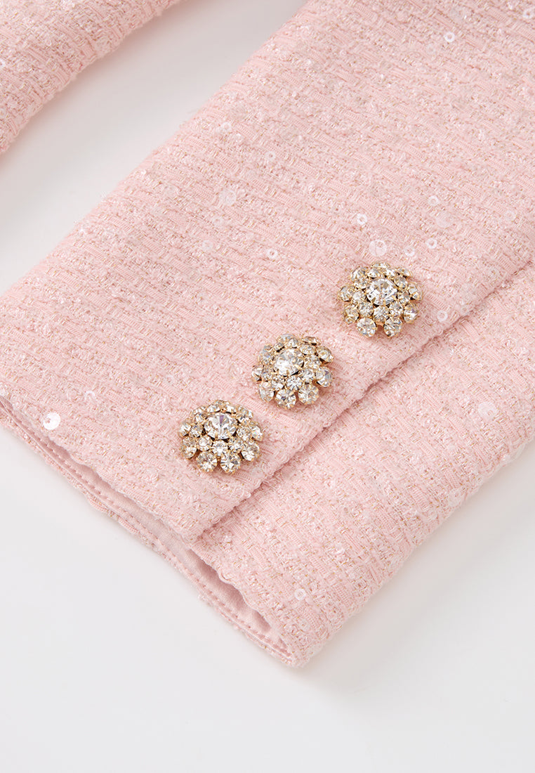 Appliqué-detail Crystal-button Cropped Tweed Jacket