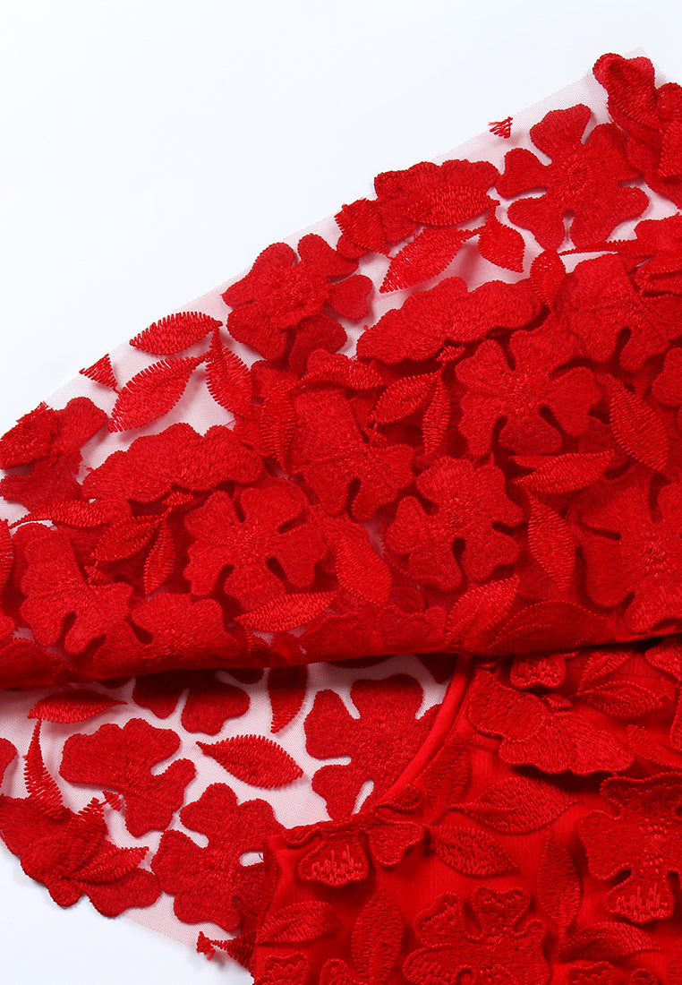 Scarlet Bloom Appliqué Dress