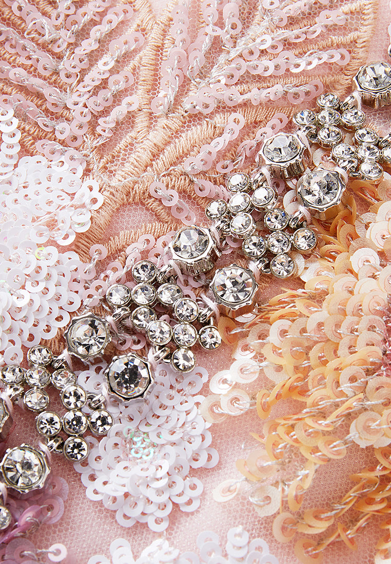 Sequin-detail Crystal-detail Embroidered Mesh Dress