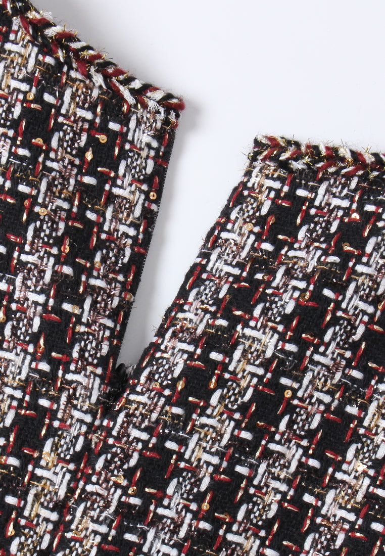 Checked Fishtail-hem Tweed Midi Dress