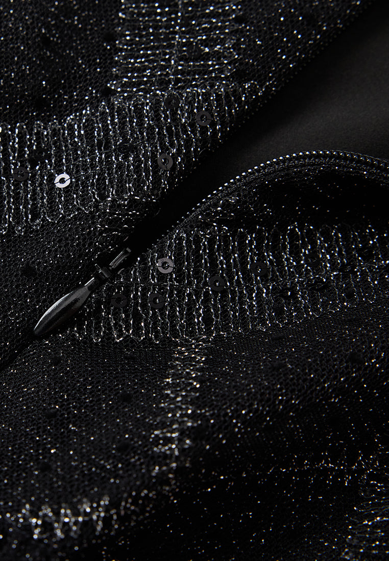 Layered Lurex-diamond Mesh Maxi Skirt