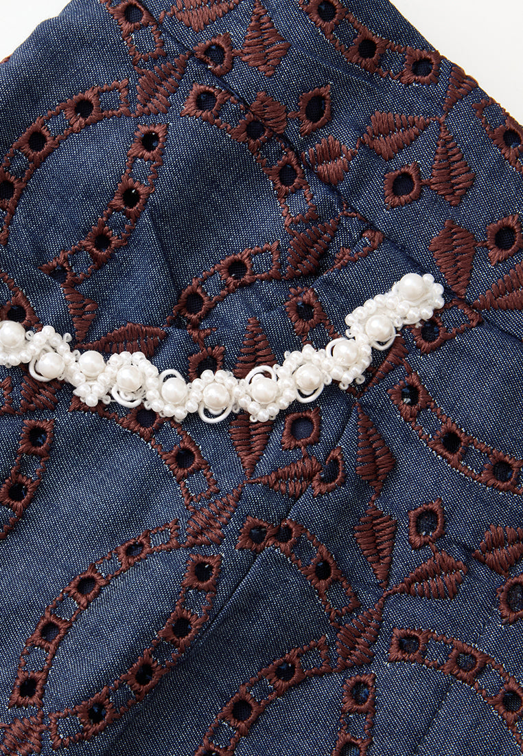 Contrast Embroidered Monogram Flared Trousers