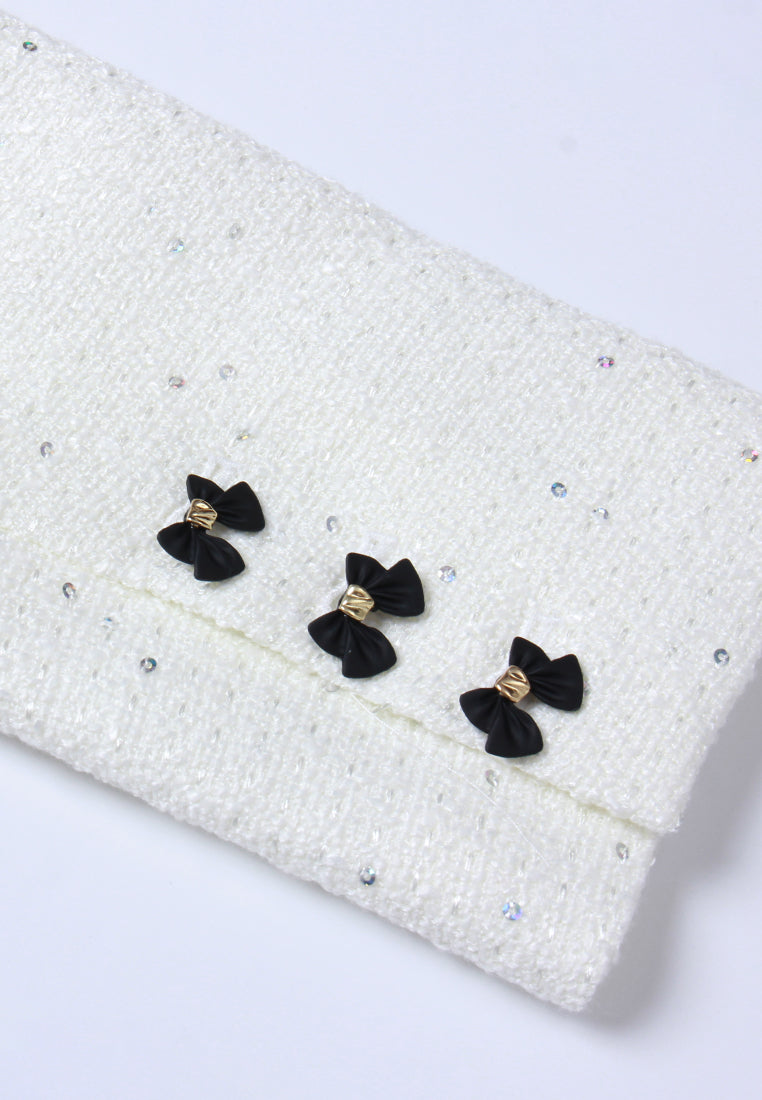 Embellished Tweed Jacket with Bow Accents