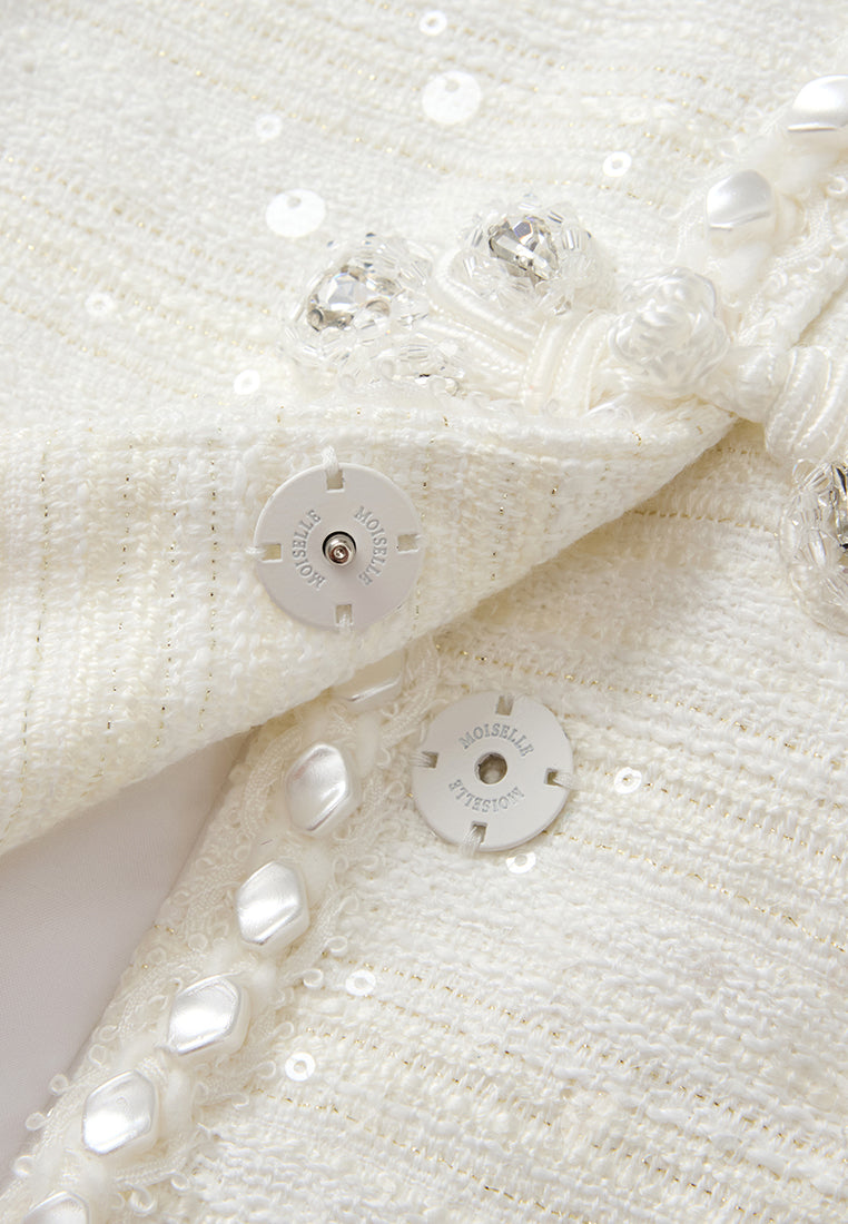 Striped Embellished knot Button Jacket