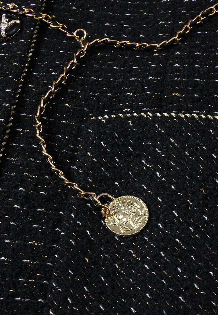 Minuit Chain-Belt Tweed Dress