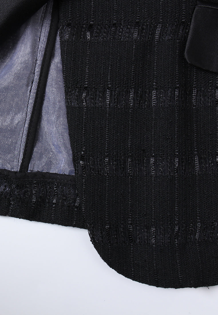 Single-Button Flap-pocket Striped Tweed Blazer