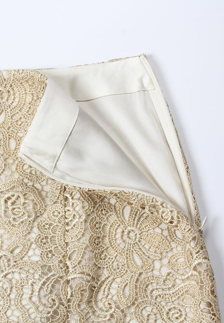 Champagne Lace Midi Skirt