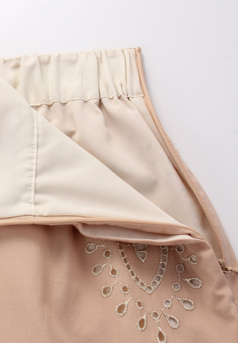 Peach Embroidered Tier Skirt