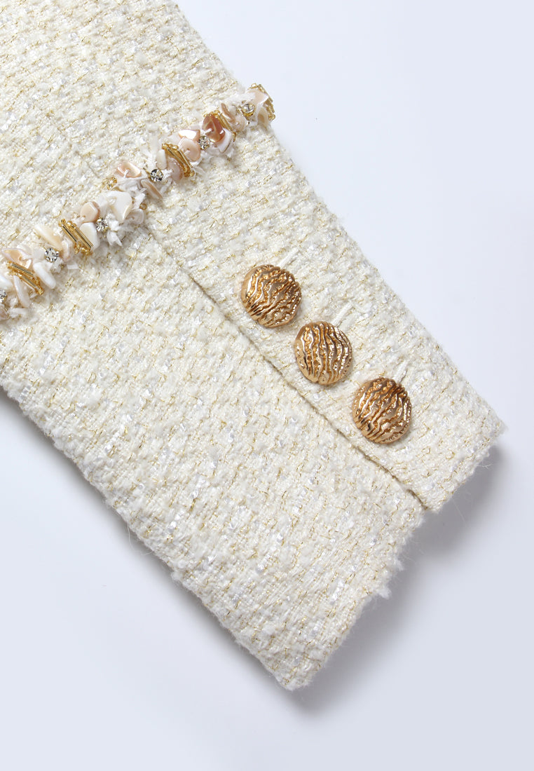 Crème Frange Double-Breasted Coat