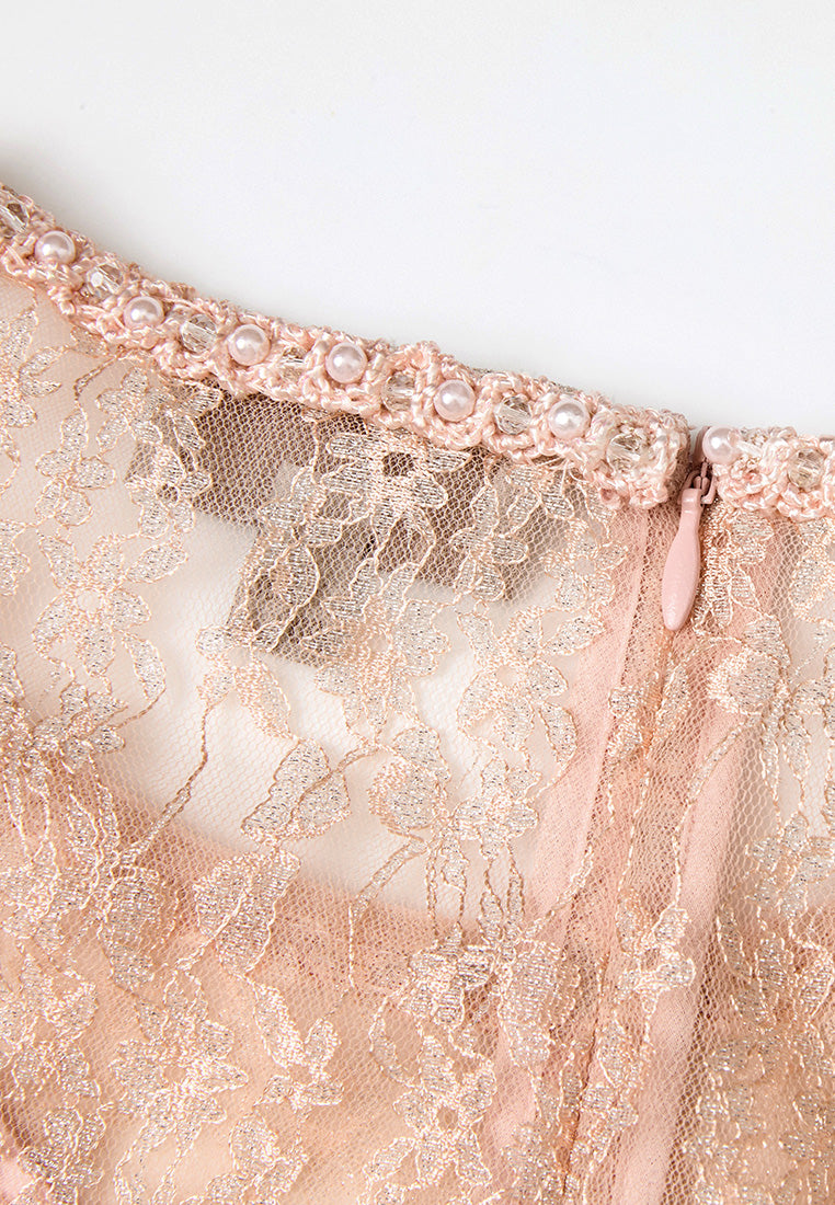 Embellished-trim Lurex Mesh Lace Dress