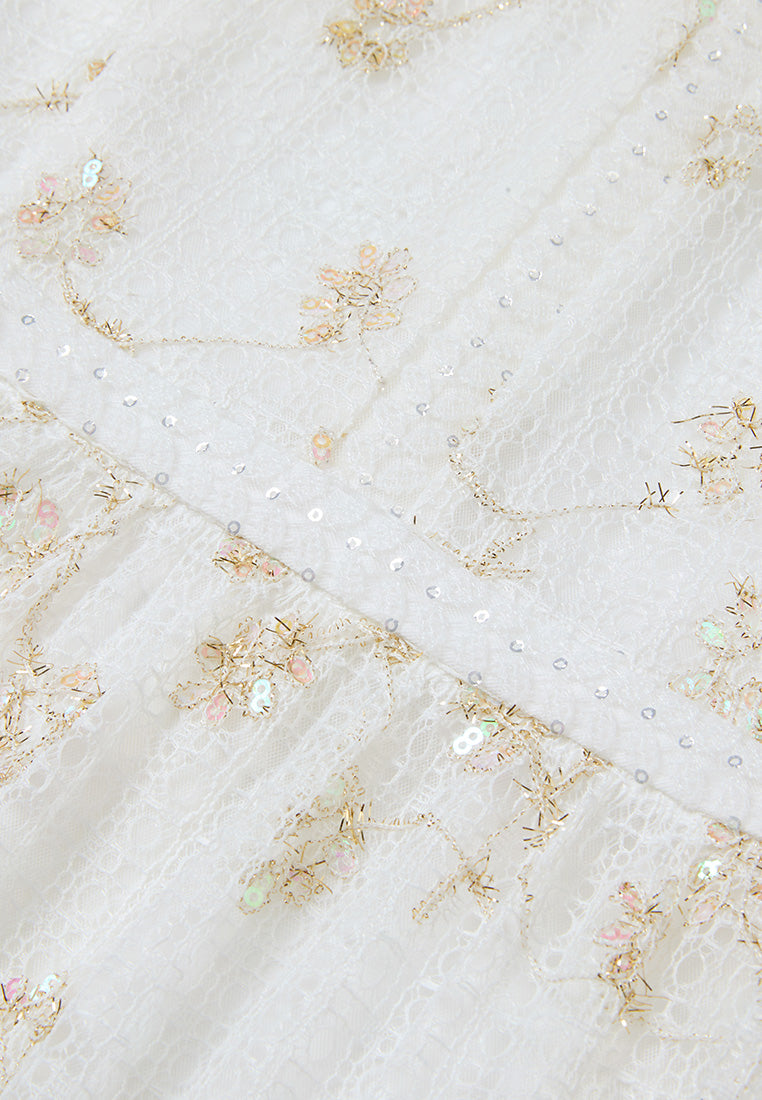 Lace-trim Lurex-detail Mesh-lace Dress