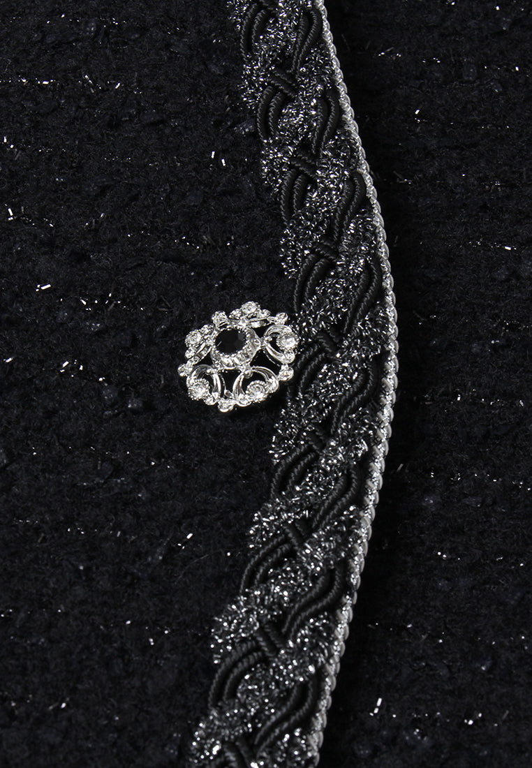 Contrast Trim Tweed Coat