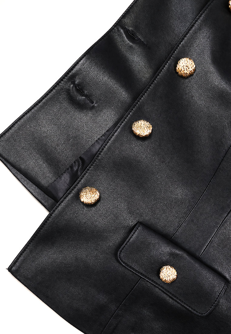 Noir Cuir Bouton Doré Jacket