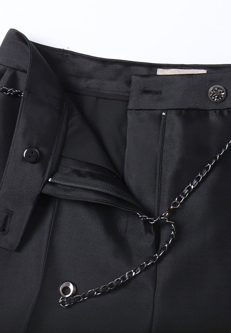 Chain Belt Pleated Cropped Trousers