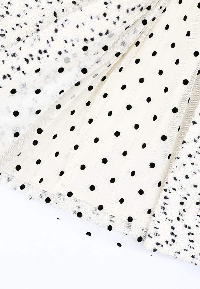 Blanc Tweed Polka Plissé Skirt