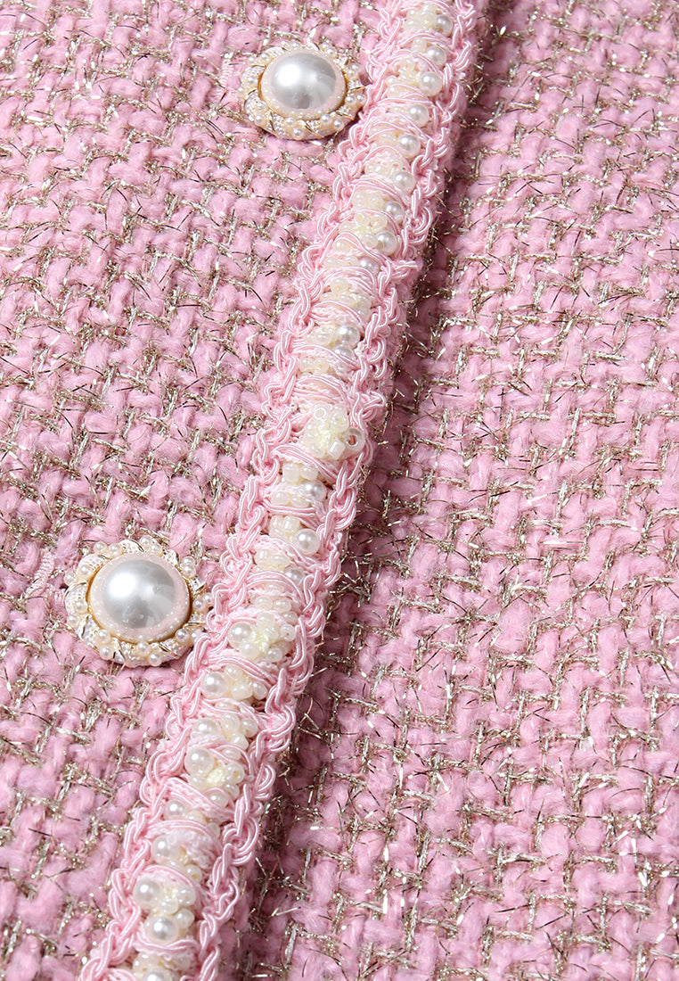 Pink Tweed Jacket with Pearl Buttons