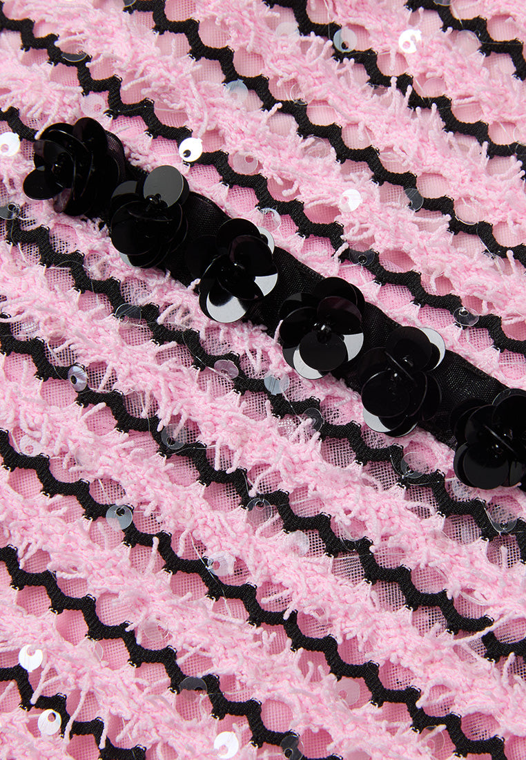 Frayed-detail Sequin-detail Stripped Dress